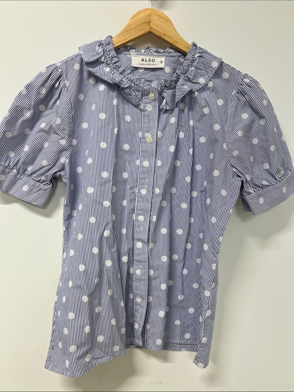 ALSO Made in the States, Short Sleeve, Button Up, Striped/Polka Dots, Small